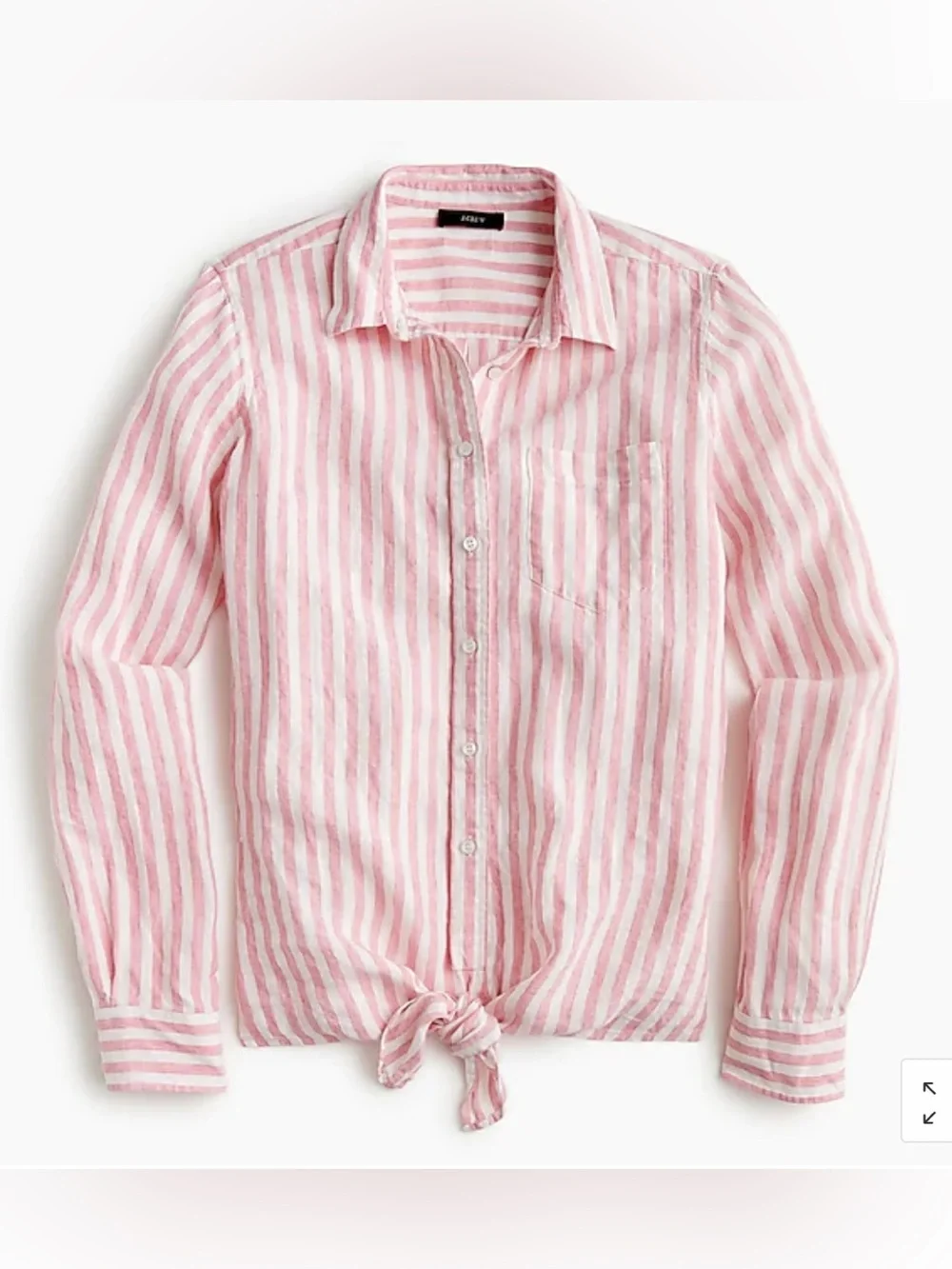 J.Crew Tie-front Linen Button Down Shirt Pink White size 4 EUC